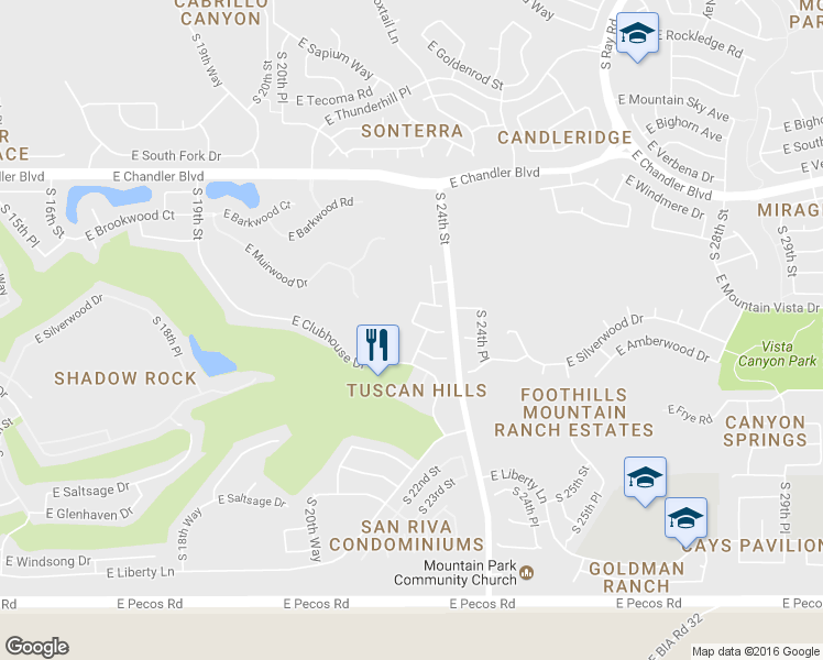 map of restaurants, bars, coffee shops, grocery stores, and more near 2307 East Hiddenview Drive in Phoenix