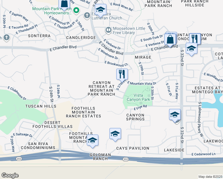 map of restaurants, bars, coffee shops, grocery stores, and more near 2701 East Silverwood Drive in Phoenix