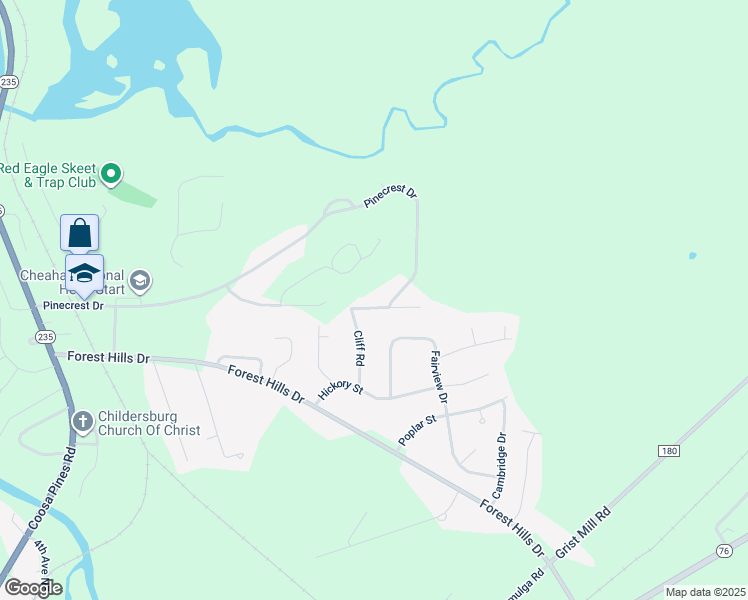 map of restaurants, bars, coffee shops, grocery stores, and more near 87 Skyline Drive in Childersburg