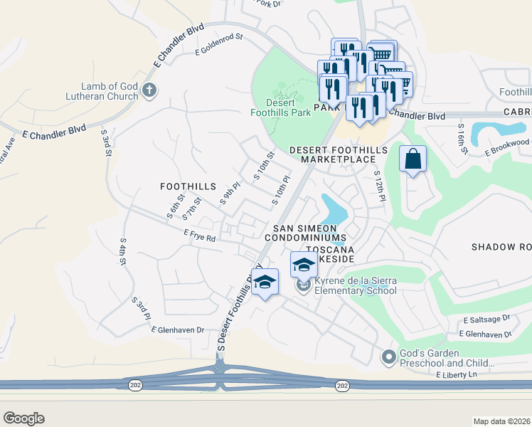 map of restaurants, bars, coffee shops, grocery stores, and more near 1047 East Amberwood Drive in Phoenix