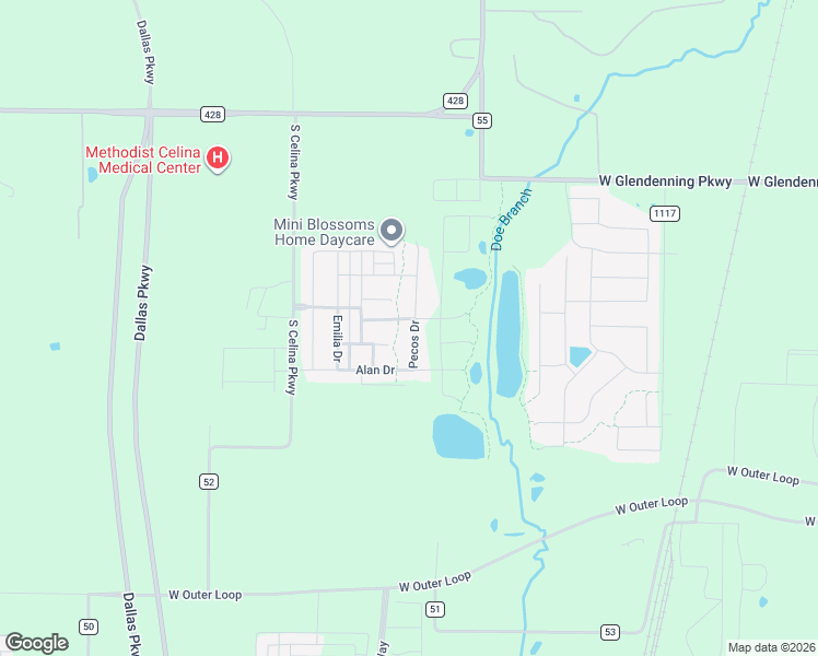 map of restaurants, bars, coffee shops, grocery stores, and more near 1821 Pecos Drive in Celina