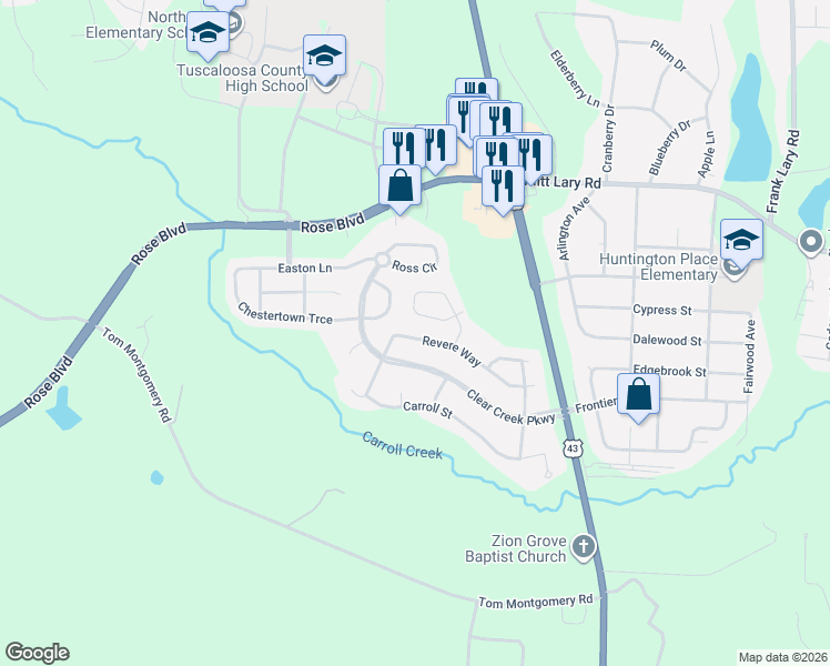 map of restaurants, bars, coffee shops, grocery stores, and more near 4706 Revere Way in Northport