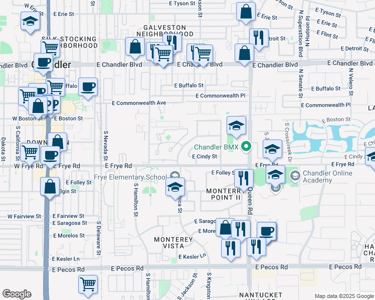 map of restaurants, bars, coffee shops, grocery stores, and more near 752 East Chicago Street in Chandler