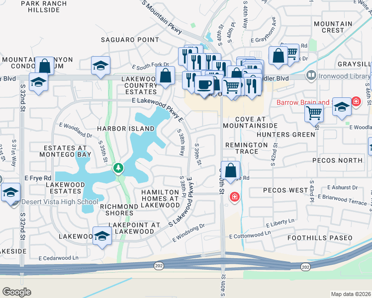 map of restaurants, bars, coffee shops, grocery stores, and more near 16049 South 38th Way in Phoenix