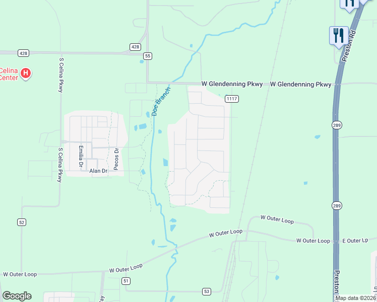 map of restaurants, bars, coffee shops, grocery stores, and more near 1808 Lithgow Road in Celina