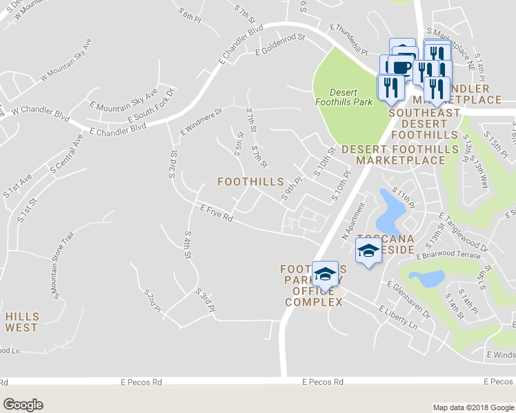 map of restaurants, bars, coffee shops, grocery stores, and more near 16019 South 7th Street in Phoenix