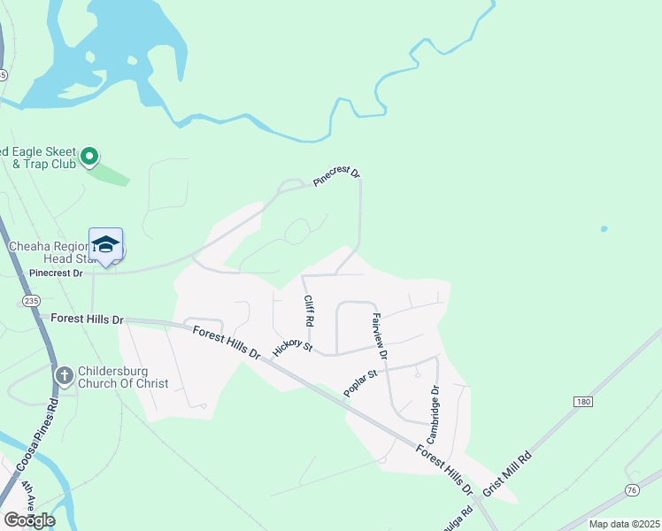 map of restaurants, bars, coffee shops, grocery stores, and more near 87 Skyline Drive in Childersburg