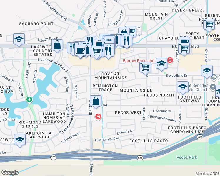 map of restaurants, bars, coffee shops, grocery stores, and more near 4133 E Silverwood Dr in Phoenix
