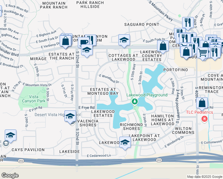 map of restaurants, bars, coffee shops, grocery stores, and more near 3409 East Silverwood Drive in Phoenix