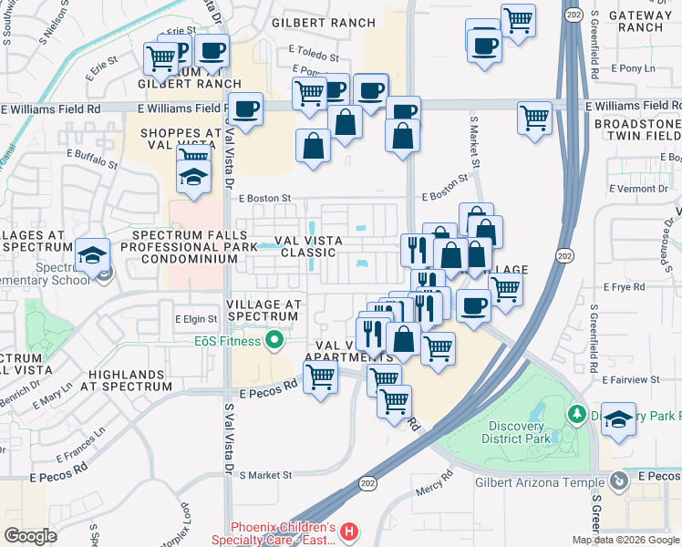 map of restaurants, bars, coffee shops, grocery stores, and more near 2772 South Catherine Drive in Gilbert