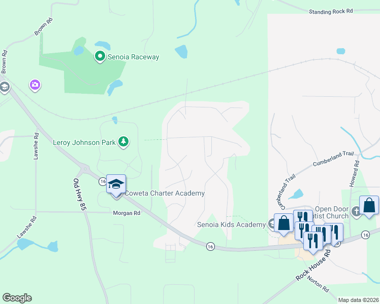 map of restaurants, bars, coffee shops, grocery stores, and more near 70 Duck Drive in Senoia