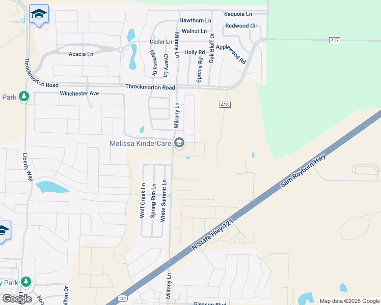 map of restaurants, bars, coffee shops, grocery stores, and more near 3615 Karnaghan Lane in Melissa