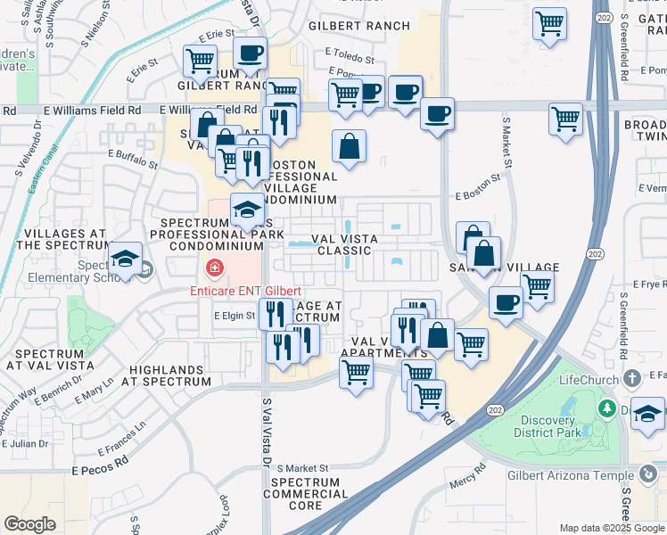 map of restaurants, bars, coffee shops, grocery stores, and more near 2773 South Key Biscayne Drive in Gilbert