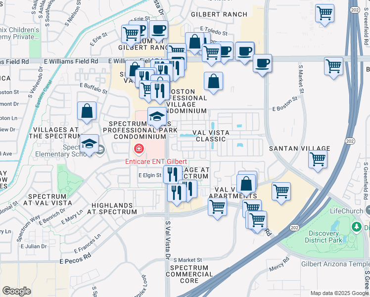 map of restaurants, bars, coffee shops, grocery stores, and more near 2774 South Harmony Avenue in Gilbert
