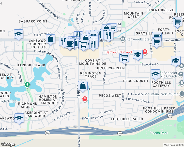 map of restaurants, bars, coffee shops, grocery stores, and more near 4133 East Silverwood Drive in Phoenix