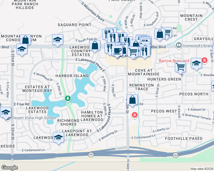 map of restaurants, bars, coffee shops, grocery stores, and more near 16049 South 38th Way in Phoenix