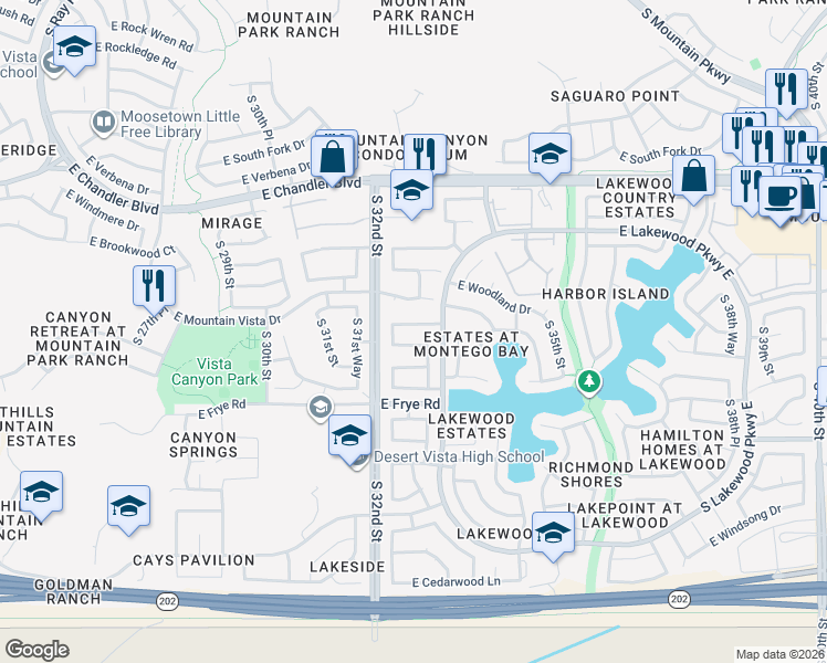 map of restaurants, bars, coffee shops, grocery stores, and more near 3248 East Silverwood Drive in Phoenix