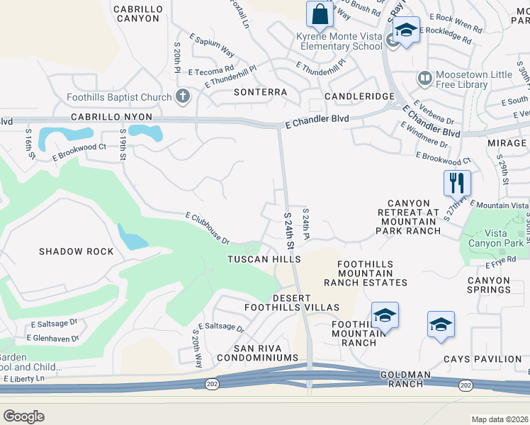 map of restaurants, bars, coffee shops, grocery stores, and more near 2307 East Hiddenview Drive in Phoenix
