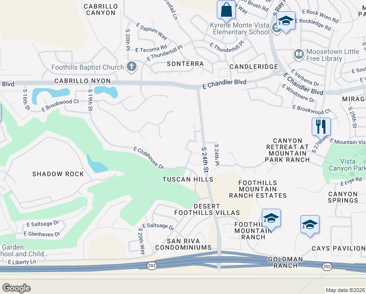 map of restaurants, bars, coffee shops, grocery stores, and more near 2307 East Hiddenview Drive in Phoenix
