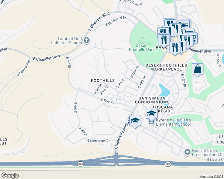 map of restaurants, bars, coffee shops, grocery stores, and more near 900-948 East Brookwood Court in Phoenix