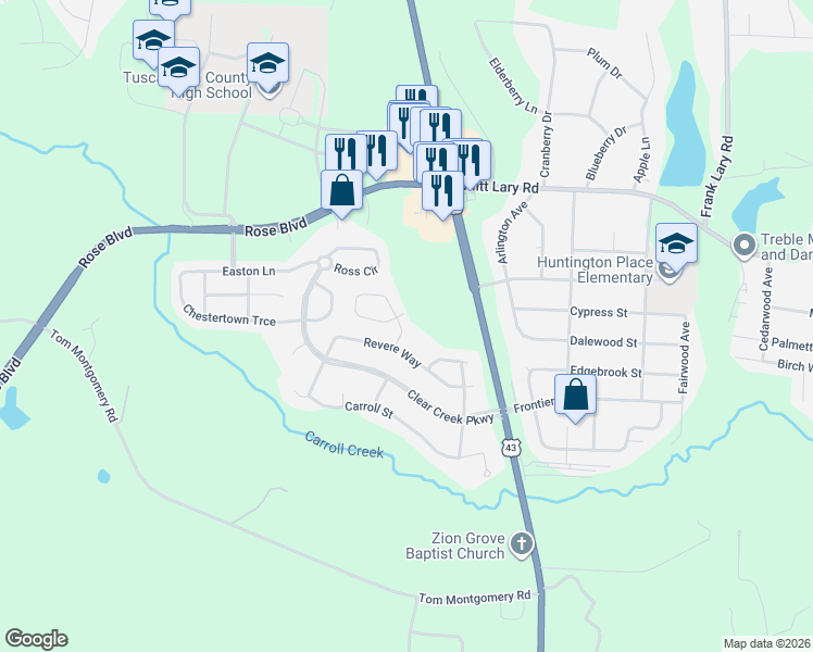 map of restaurants, bars, coffee shops, grocery stores, and more near 11519 Madison Drive in Northport