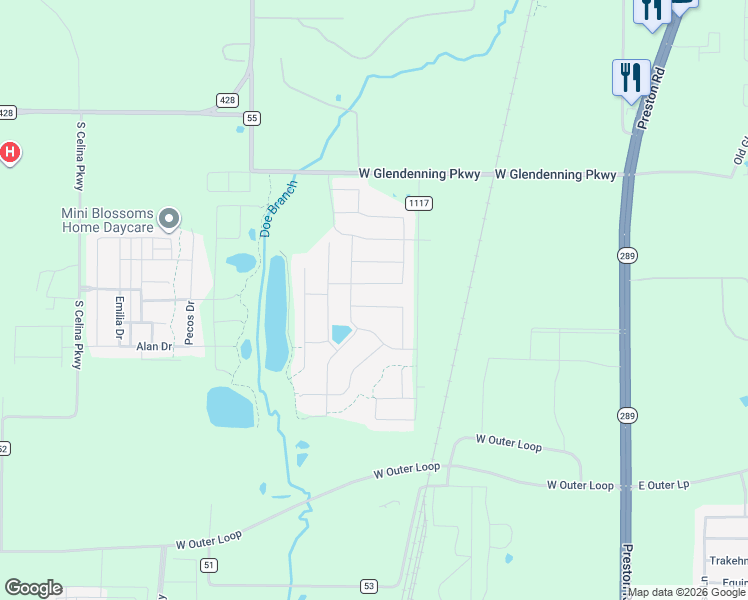 map of restaurants, bars, coffee shops, grocery stores, and more near 820 Cromwell Drive in Celina