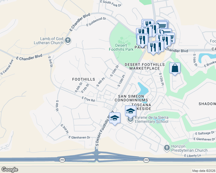 map of restaurants, bars, coffee shops, grocery stores, and more near 1011 East Amberwood Drive in Phoenix