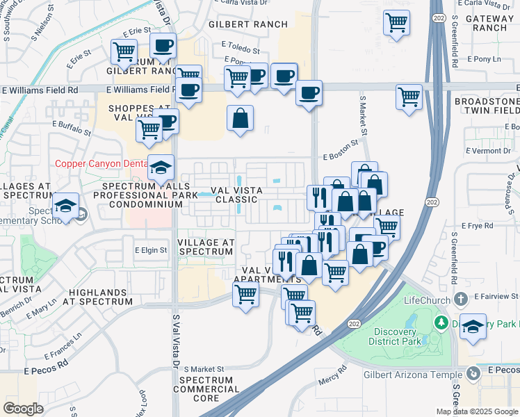 map of restaurants, bars, coffee shops, grocery stores, and more near 2772 South Catherine Drive in Gilbert