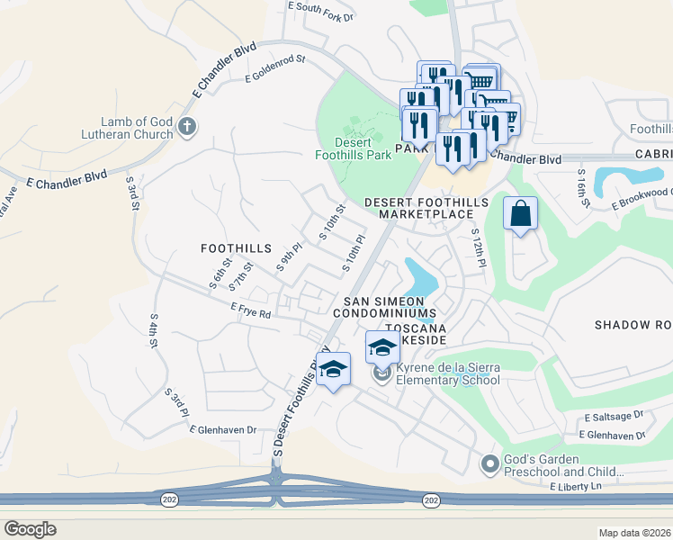 map of restaurants, bars, coffee shops, grocery stores, and more near 1047 East Amberwood Drive in Phoenix
