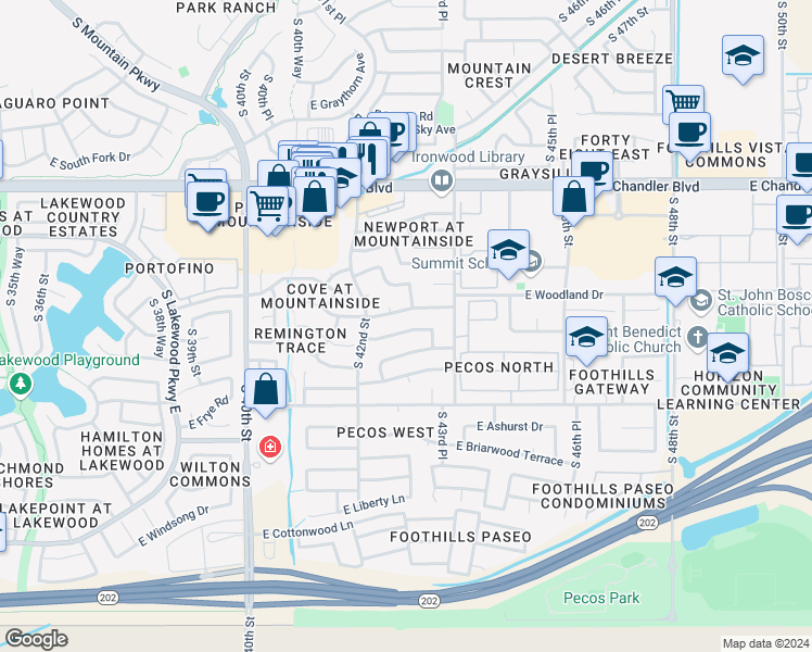 map of restaurants, bars, coffee shops, grocery stores, and more near 4314 East Silverwood Drive in Phoenix