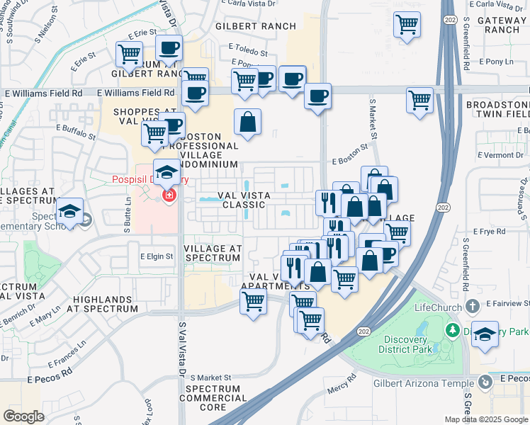 map of restaurants, bars, coffee shops, grocery stores, and more near 2772 South Catherine Drive in Gilbert