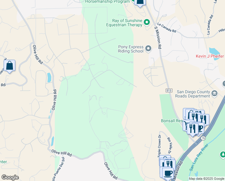 map of restaurants, bars, coffee shops, grocery stores, and more near 34 Gateview Drive in Fallbrook