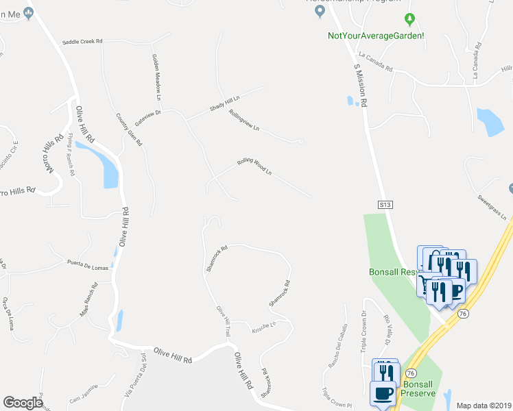 map of restaurants, bars, coffee shops, grocery stores, and more near 34 Gateview Drive in Fallbrook