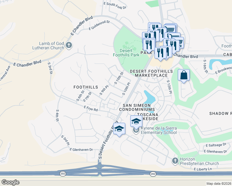 map of restaurants, bars, coffee shops, grocery stores, and more near 1011 East Amberwood Drive in Phoenix