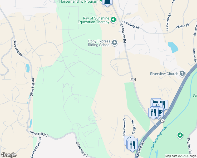 map of restaurants, bars, coffee shops, grocery stores, and more near 33 Rolling Wood Lane in Fallbrook