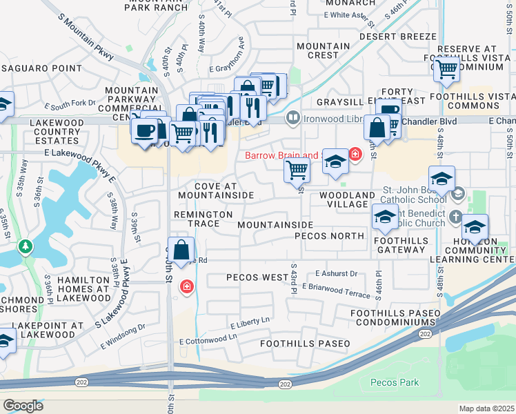map of restaurants, bars, coffee shops, grocery stores, and more near 4217 East Silverwood Drive in Phoenix