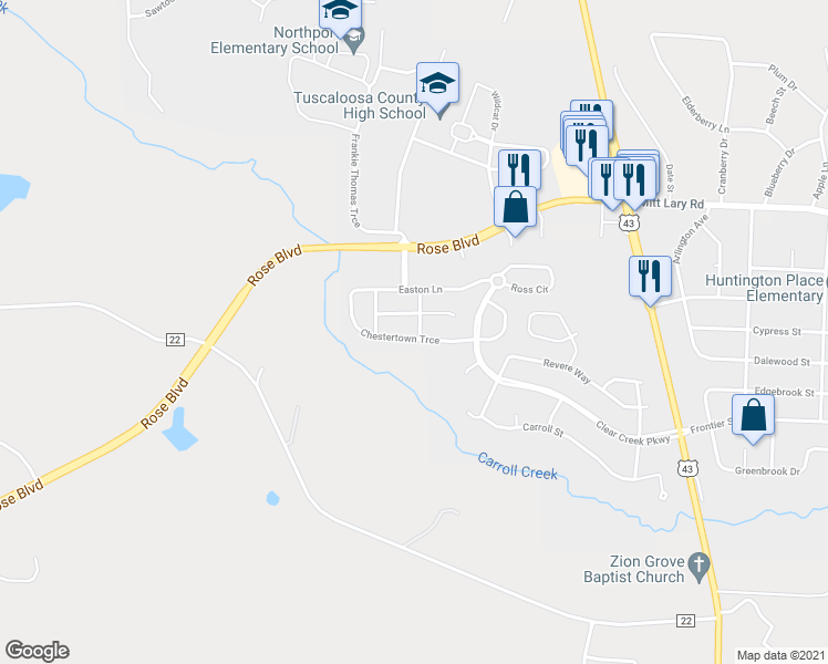 map of restaurants, bars, coffee shops, grocery stores, and more near 5302 Chestertown Trace in Northport