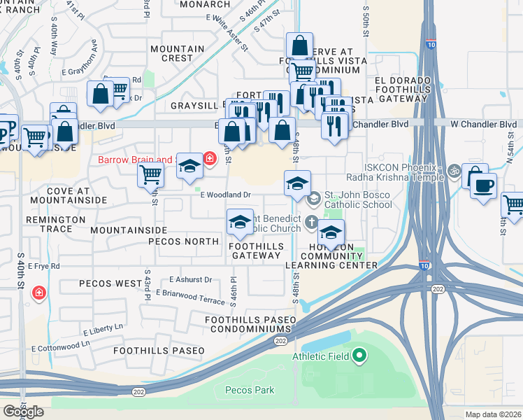map of restaurants, bars, coffee shops, grocery stores, and more near 4654 East Mountain Vista Drive in Phoenix