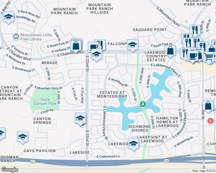 map of restaurants, bars, coffee shops, grocery stores, and more near 3335 East Mountain Vista Drive in Phoenix