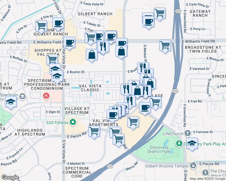 map of restaurants, bars, coffee shops, grocery stores, and more near 1917 East Hampton Lane in Gilbert