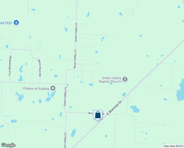 map of restaurants, bars, coffee shops, grocery stores, and more near 3100 Trails End in Aubrey