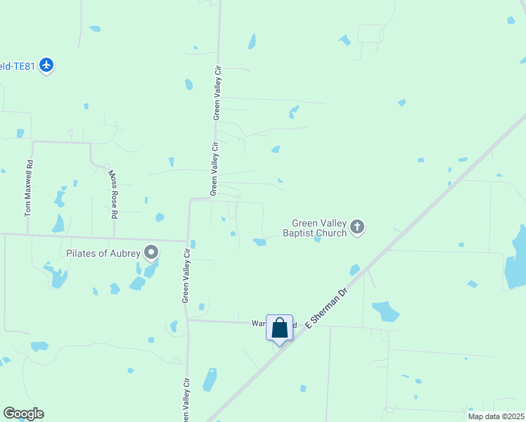 map of restaurants, bars, coffee shops, grocery stores, and more near 3100 Trails End in Aubrey