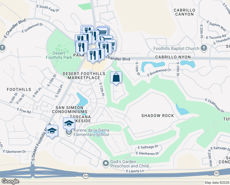 map of restaurants, bars, coffee shops, grocery stores, and more near 1335 East Hiddenview Drive in Phoenix