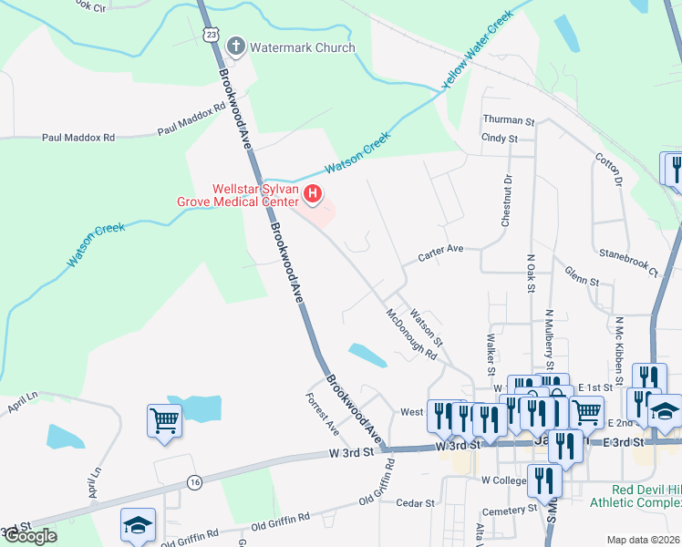 map of restaurants, bars, coffee shops, grocery stores, and more near 849 McDonough Road in Jackson