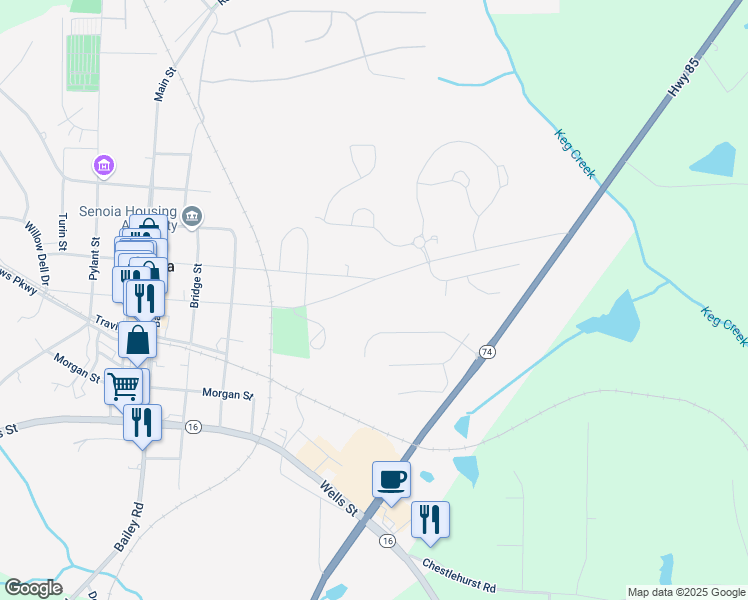 map of restaurants, bars, coffee shops, grocery stores, and more near 525 Seavy Street in Senoia