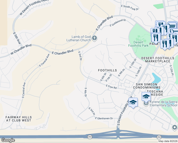 map of restaurants, bars, coffee shops, grocery stores, and more near 336 East Hiddenview Drive in Phoenix