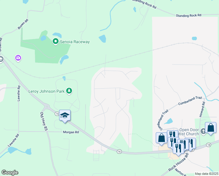 map of restaurants, bars, coffee shops, grocery stores, and more near 50 Duck Drive in Senoia