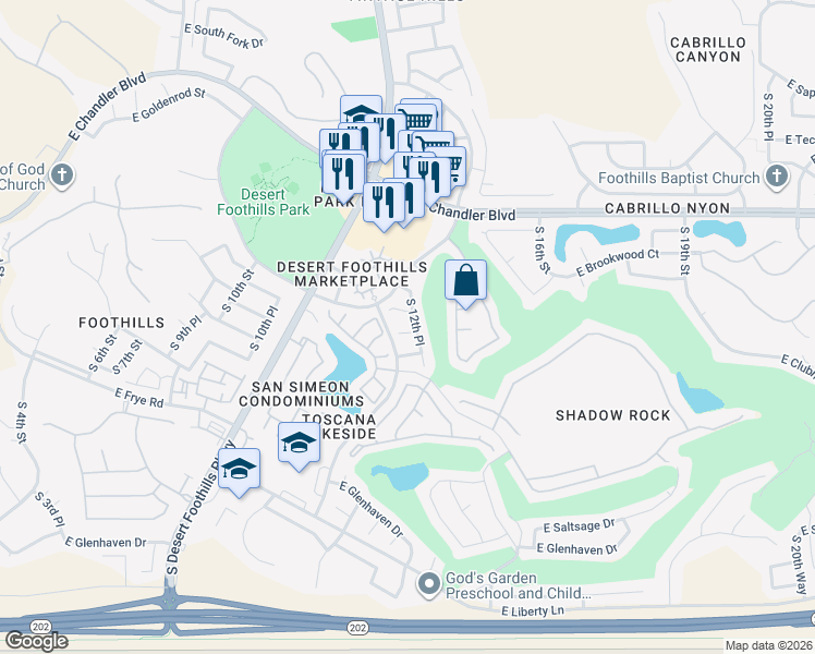 map of restaurants, bars, coffee shops, grocery stores, and more near 1216 East Silverwood Drive in Phoenix