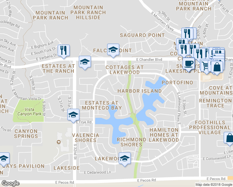 map of restaurants, bars, coffee shops, grocery stores, and more near 3422 East Woodland Drive in Phoenix