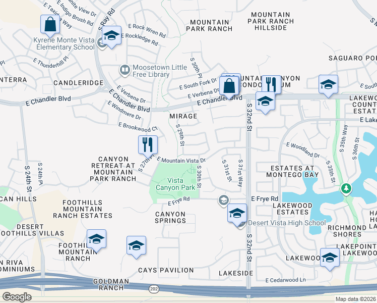 map of restaurants, bars, coffee shops, grocery stores, and more near 2907 East Muirwood Drive in Phoenix